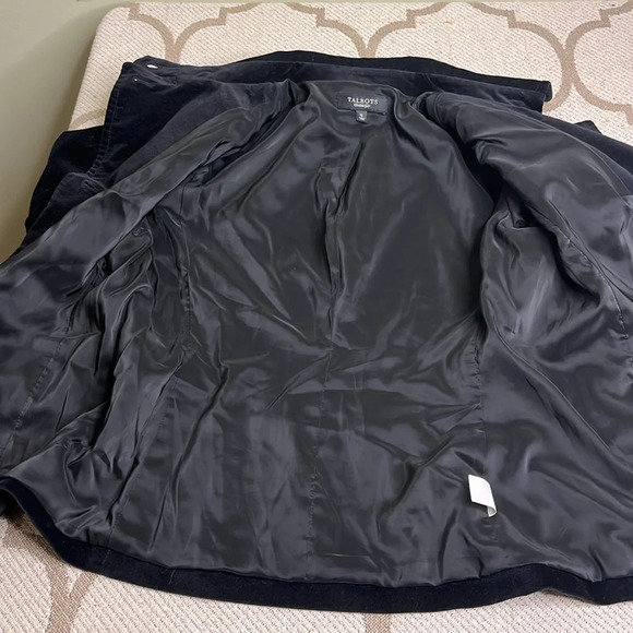 Talbots Velvet Black Ruffle Accent back Long Sleeve bubble buttons Blazer Jacket - Picture 14 of 17